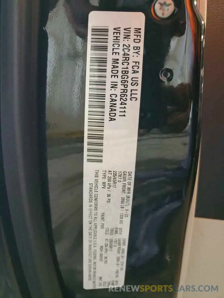 13 fotografías del automóvil dañado 2C4RC1BG6PR624111 CHRYSLER PACIFICA 2023