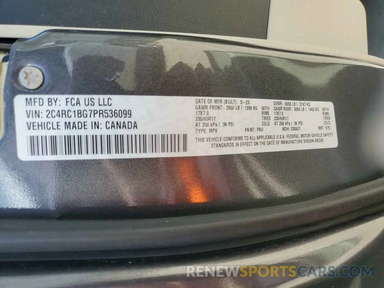 13 fotografías del automóvil dañado 2C4RC1BG7PR536099 CHRYSLER PACIFICA 2023