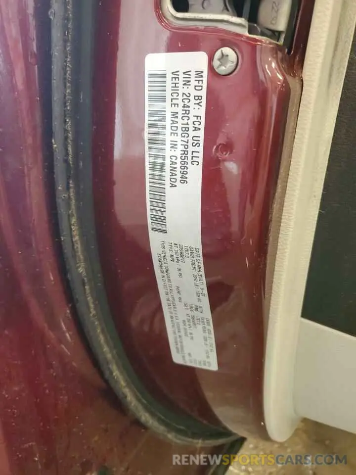 13 fotografías del automóvil dañado 2C4RC1BG7PR566946 CHRYSLER PACIFICA 2023