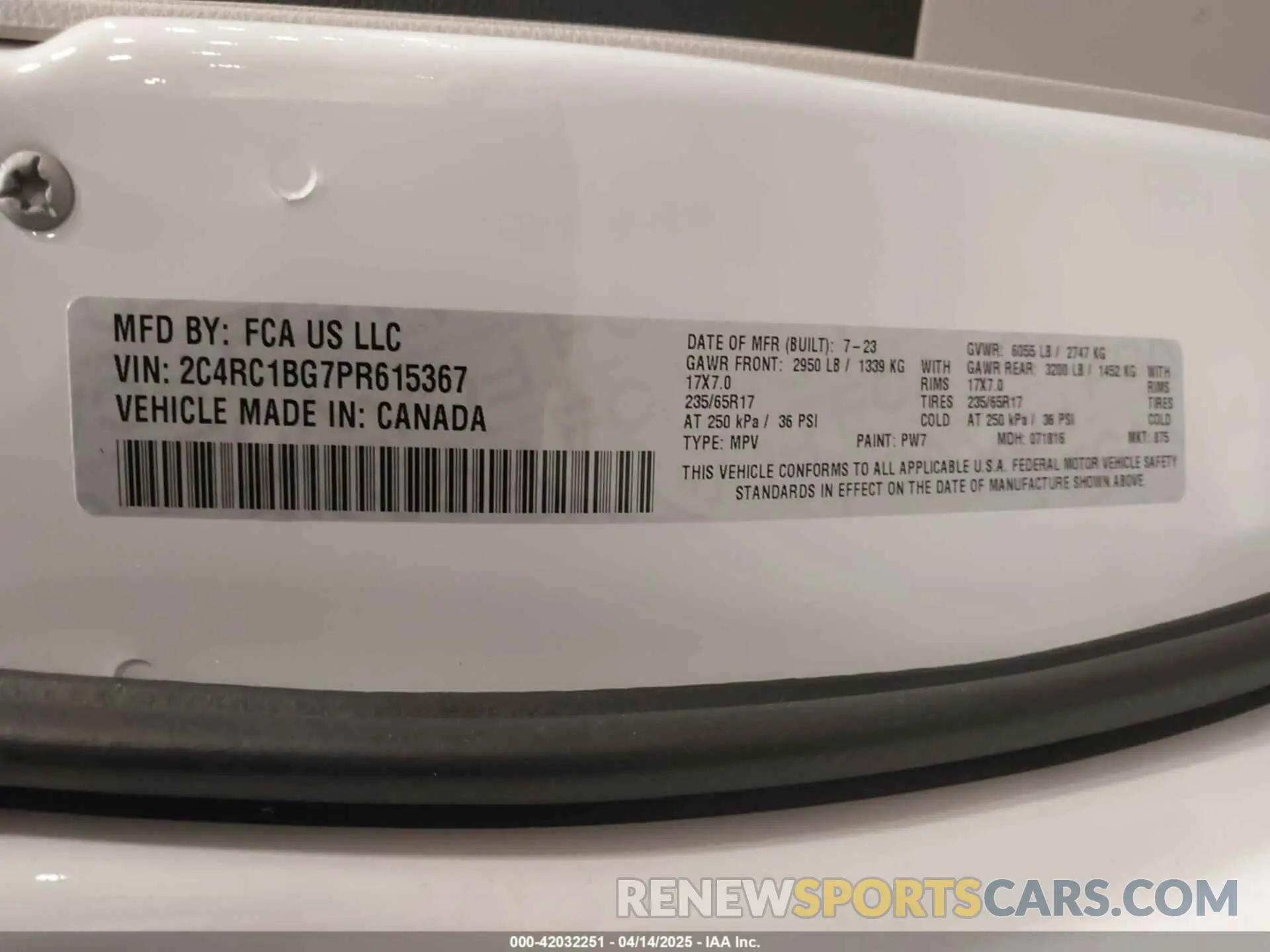 9 fotografías del automóvil dañado 2C4RC1BG7PR615367 CHRYSLER PACIFICA 2023