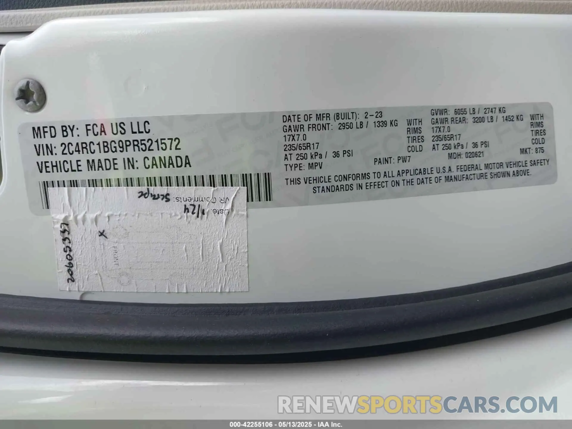 9 fotografías del automóvil dañado 2C4RC1BG9PR521572 CHRYSLER PACIFICA 2023
