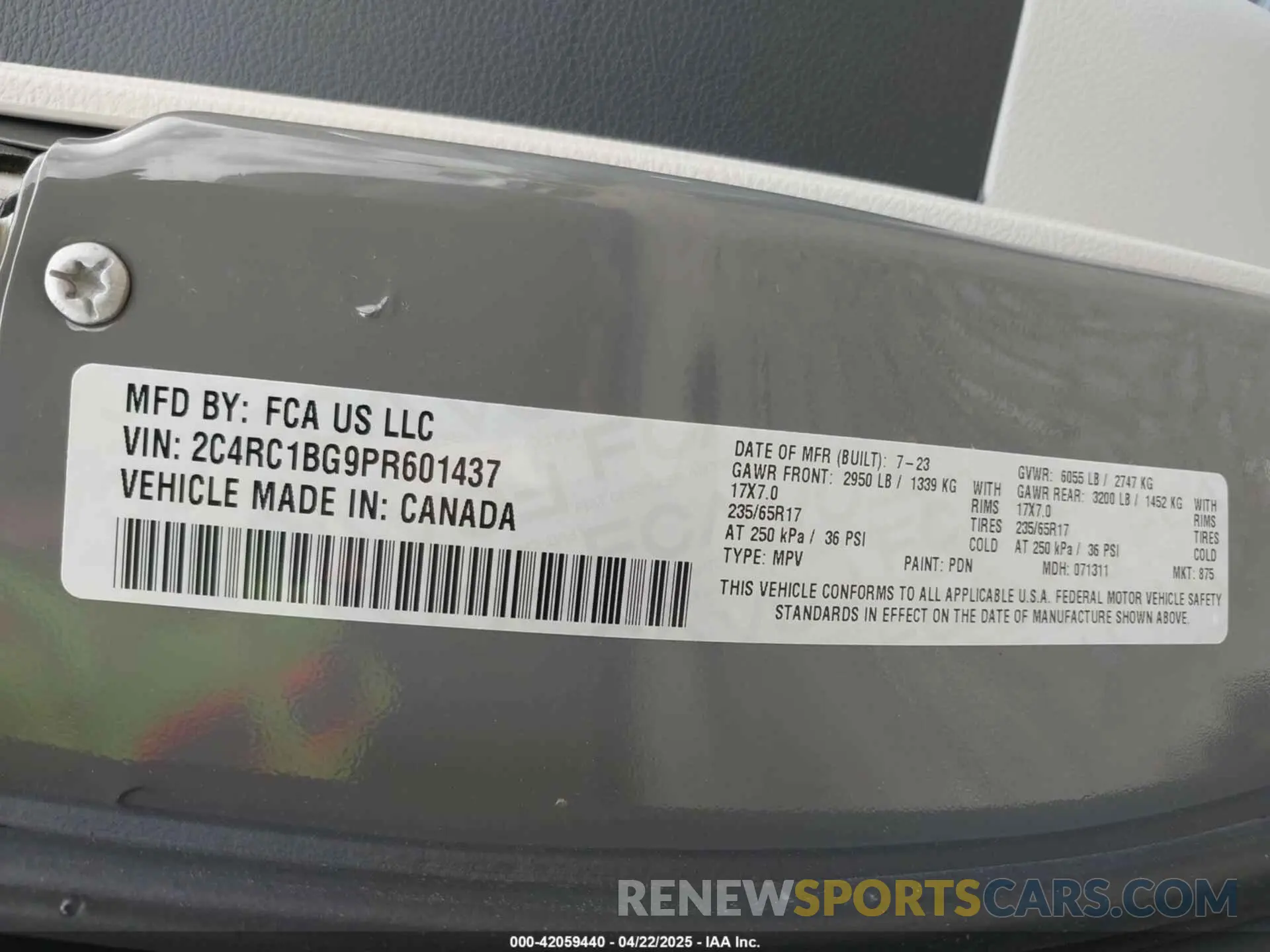 9 fotografías del automóvil dañado 2C4RC1BG9PR601437 CHRYSLER PACIFICA 2023
