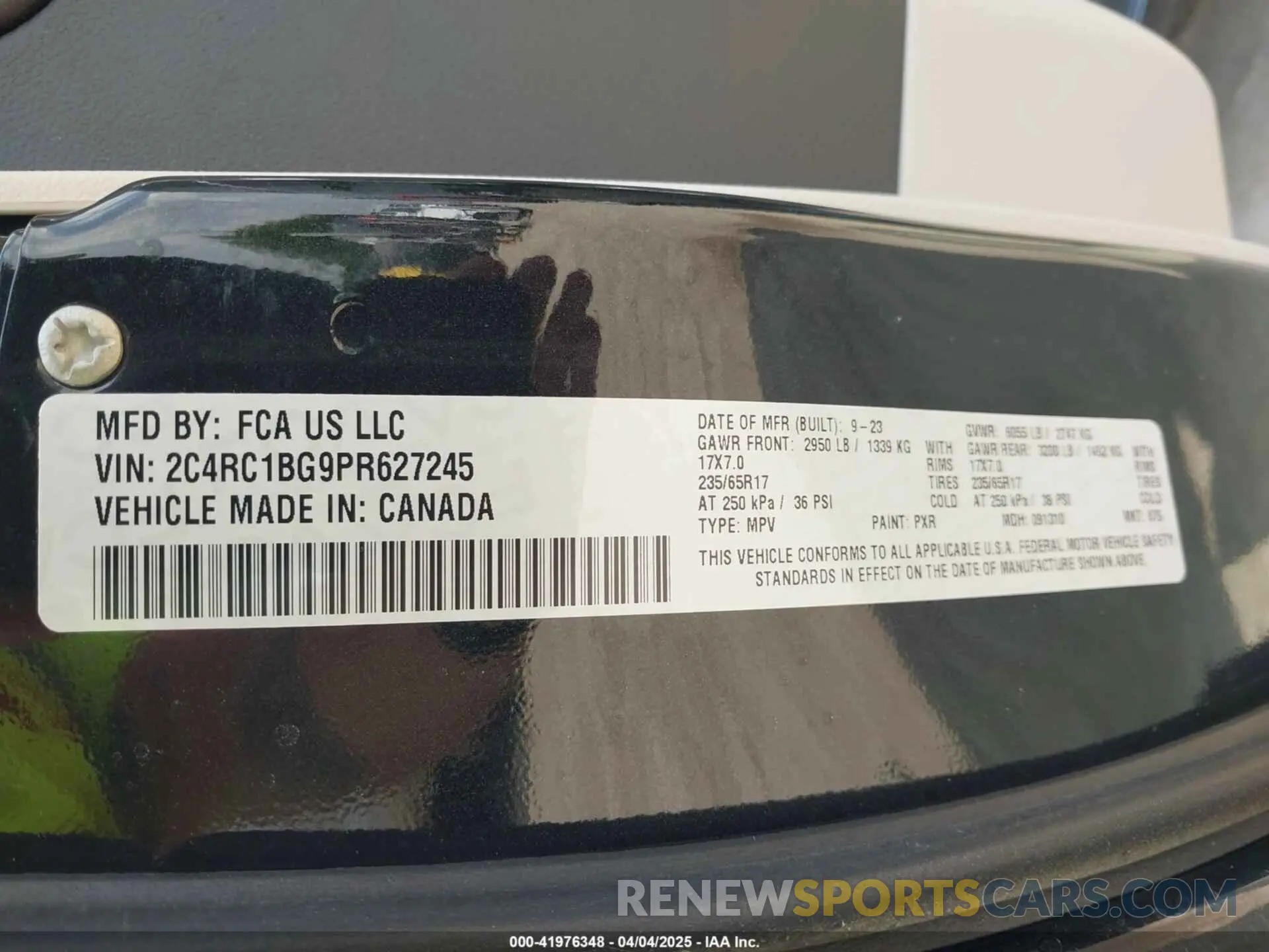 9 fotografías del automóvil dañado 2C4RC1BG9PR627245 CHRYSLER PACIFICA 2023