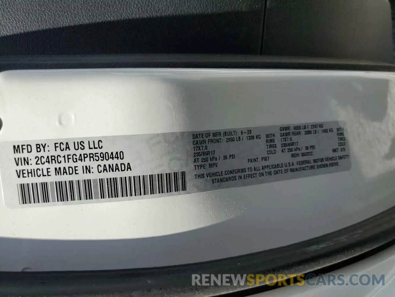 13 fotografías del automóvil dañado 2C4RC1FG4PR590440 CHRYSLER PACIFICA 2023