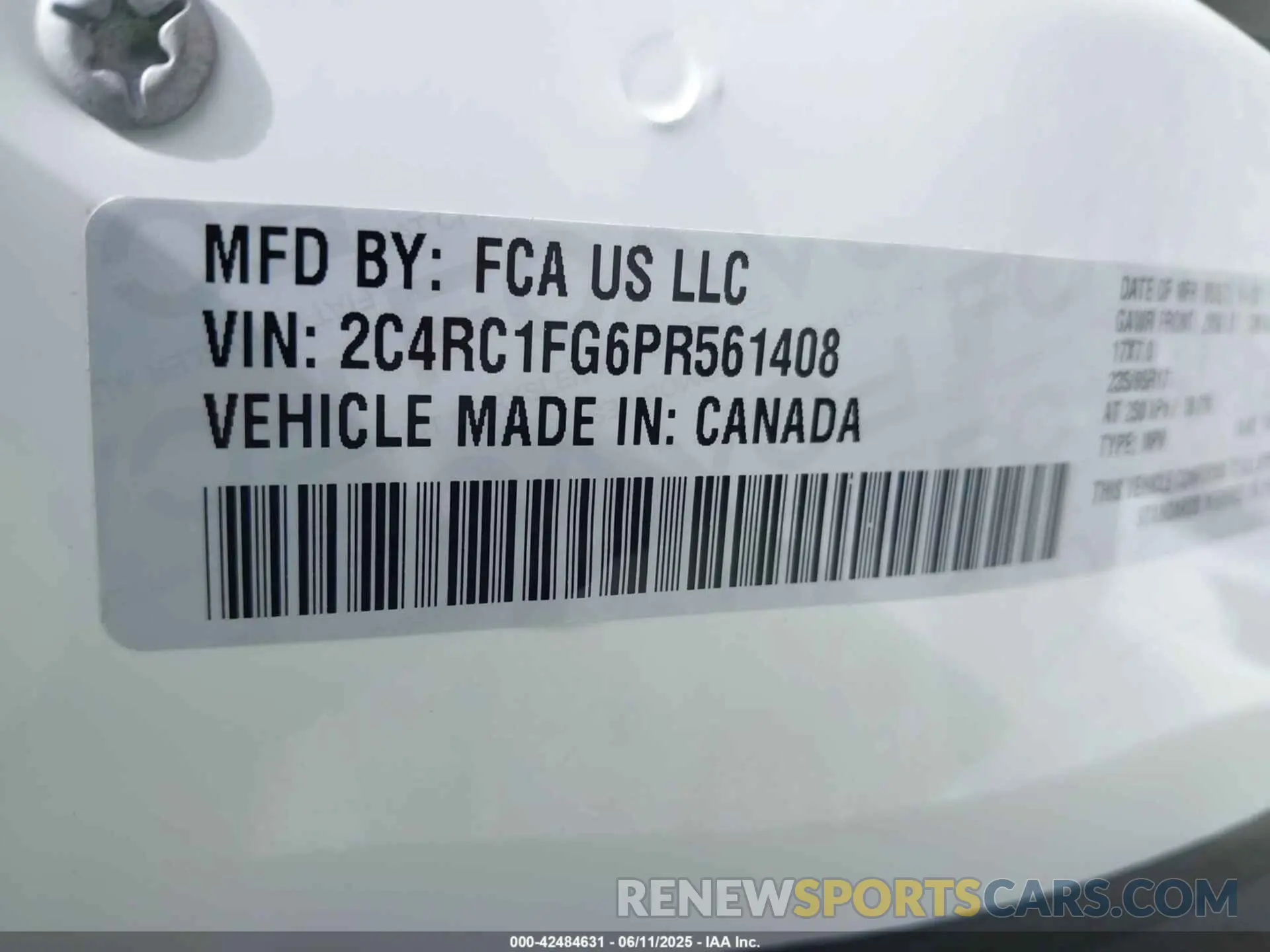 9 fotografías del automóvil dañado 2C4RC1FG6PR561408 CHRYSLER PACIFICA 2023