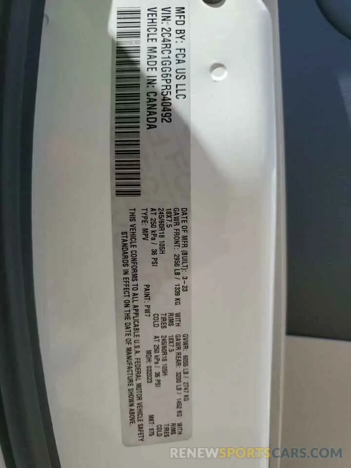 14 fotografías del automóvil dañado 2C4RC1GG6PR540492 CHRYSLER PACIFICA 2023