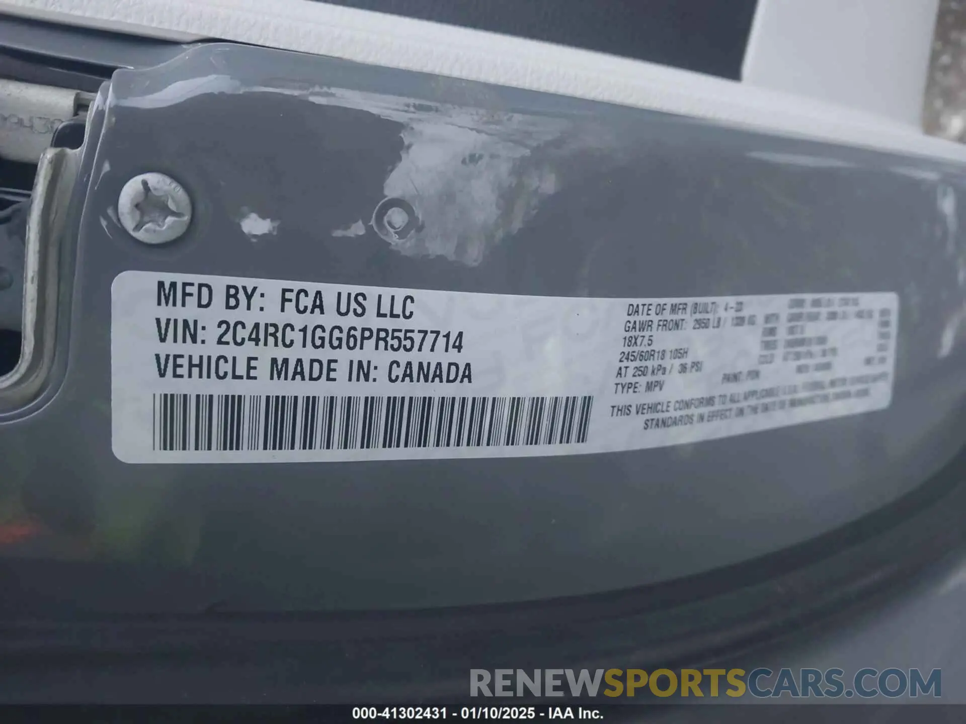9 fotografías del automóvil dañado 2C4RC1GG6PR557714 CHRYSLER PACIFICA 2023