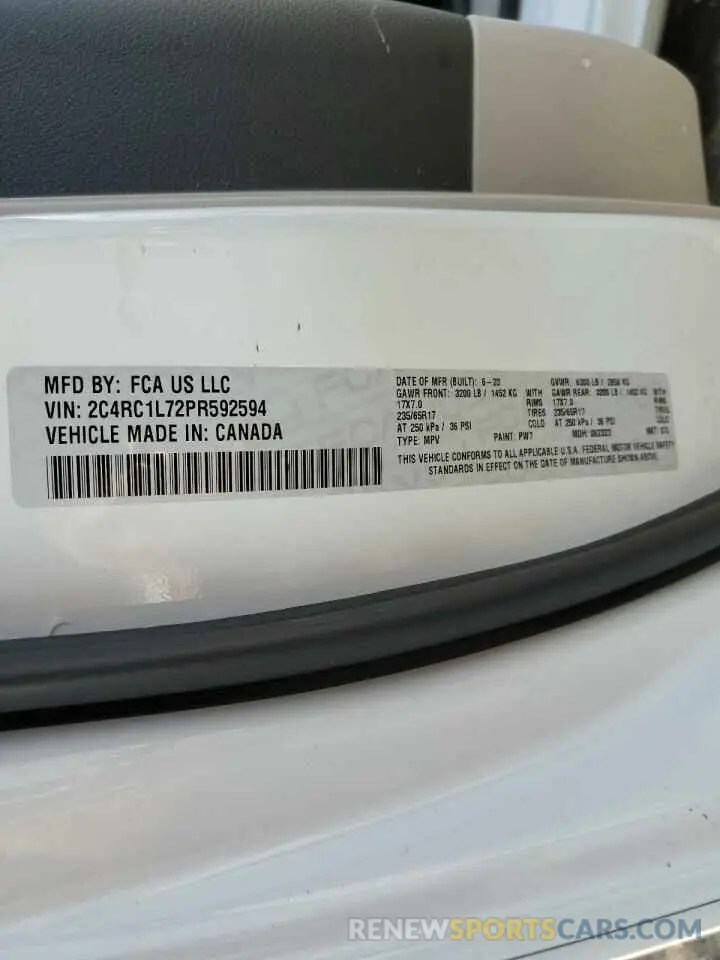 13 fotografías del automóvil dañado 2C4RC1L72PR592594 CHRYSLER PACIFICA 2023