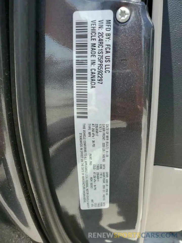 14 fotografías del automóvil dañado 2C4RC1S75PR592297 CHRYSLER PACIFICA 2023