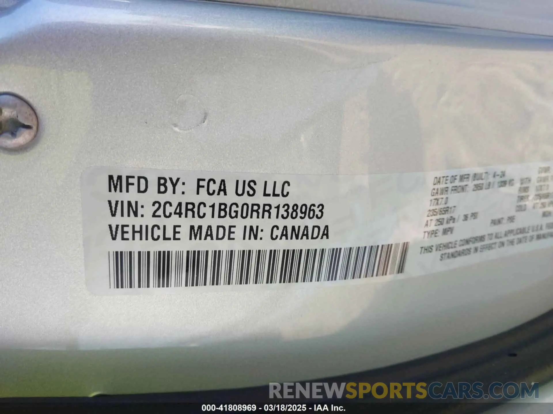 9 fotografías del automóvil dañado 2C4RC1BG0RR138963 CHRYSLER PACIFICA 2024