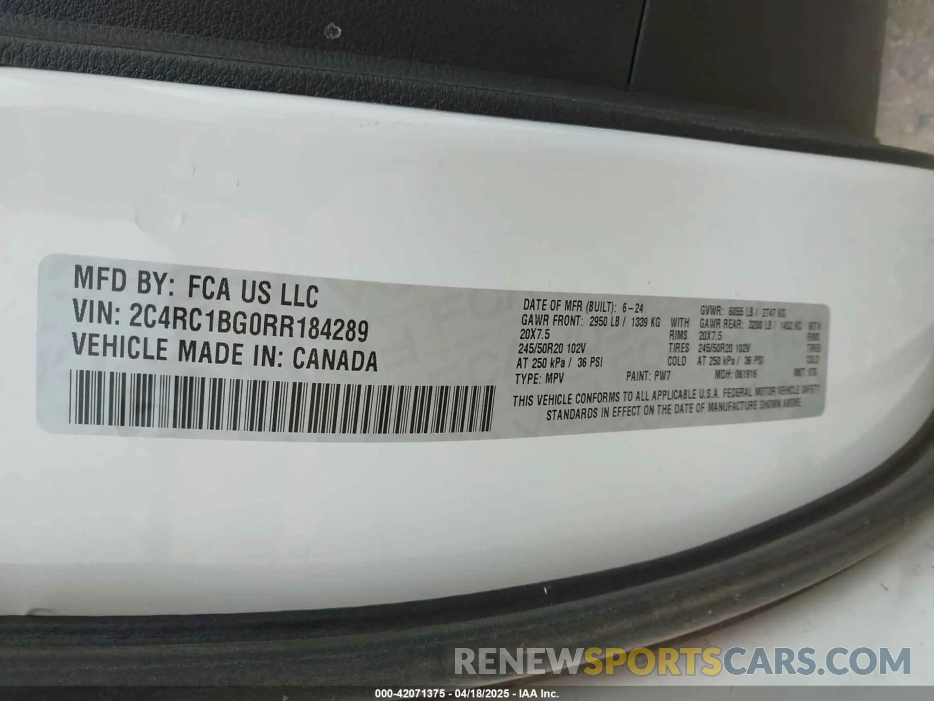 9 fotografías del automóvil dañado 2C4RC1BG0RR184289 CHRYSLER PACIFICA 2024