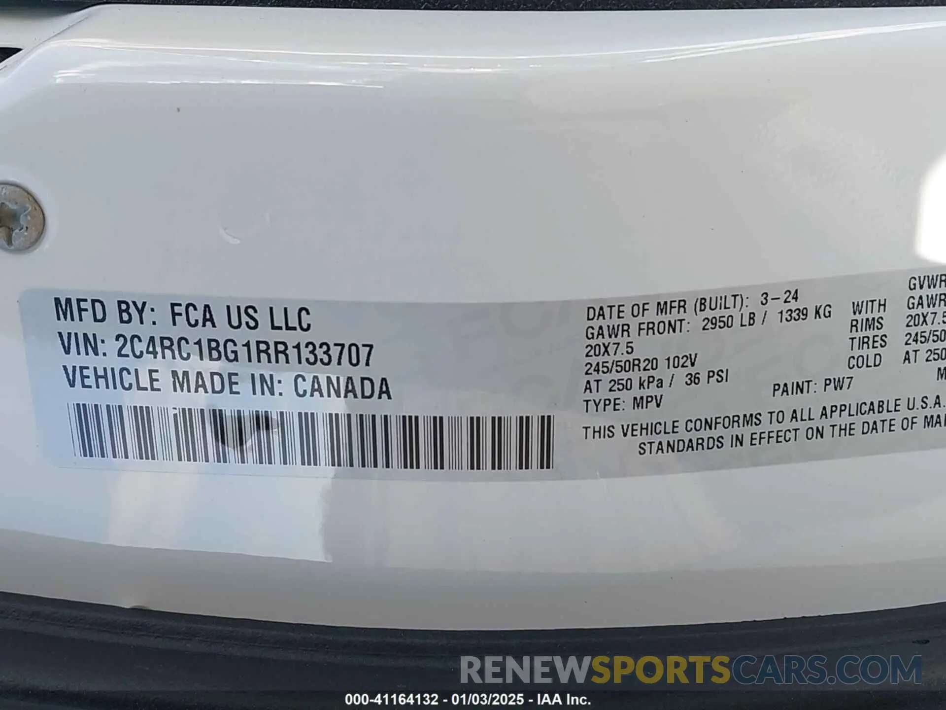 9 fotografías del automóvil dañado 2C4RC1BG1RR133707 CHRYSLER PACIFICA 2024
