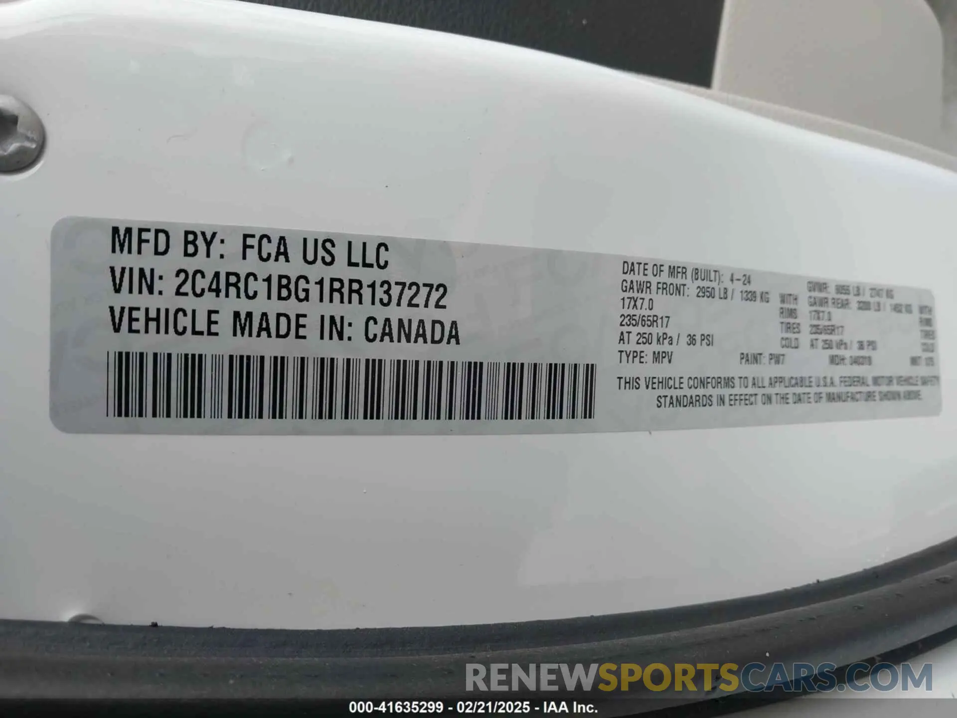 9 fotografías del automóvil dañado 2C4RC1BG1RR137272 CHRYSLER PACIFICA 2024