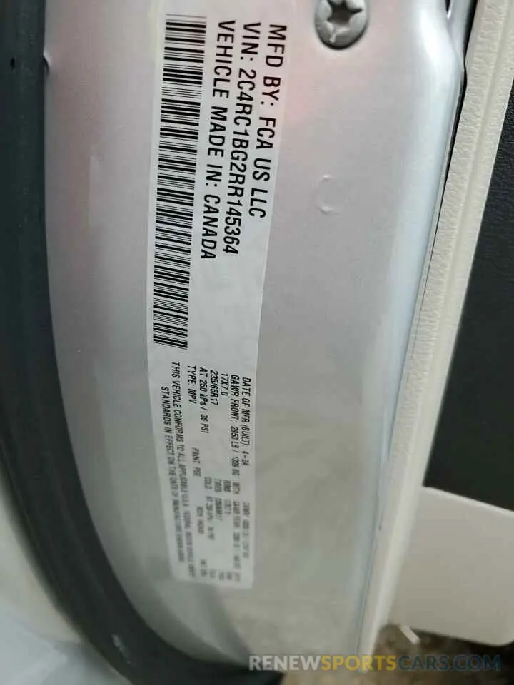 14 fotografías del automóvil dañado 2C4RC1BG2RR145364 CHRYSLER PACIFICA 2024