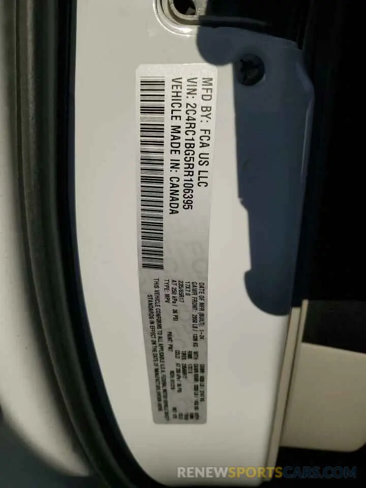 14 fotografías del automóvil dañado 2C4RC1BG5RR106395 CHRYSLER PACIFICA 2024