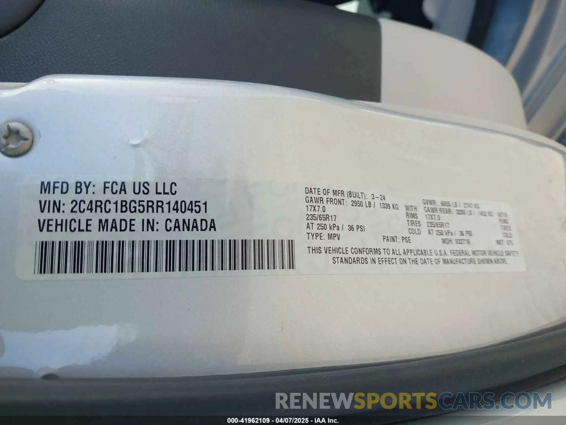 9 fotografías del automóvil dañado 2C4RC1BG5RR140451 CHRYSLER PACIFICA 2024