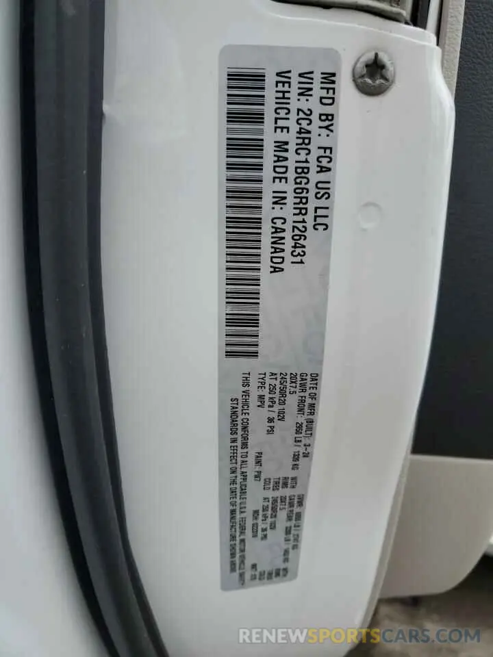 15 fotografías del automóvil dañado 2C4RC1BG6RR126431 CHRYSLER PACIFICA 2024