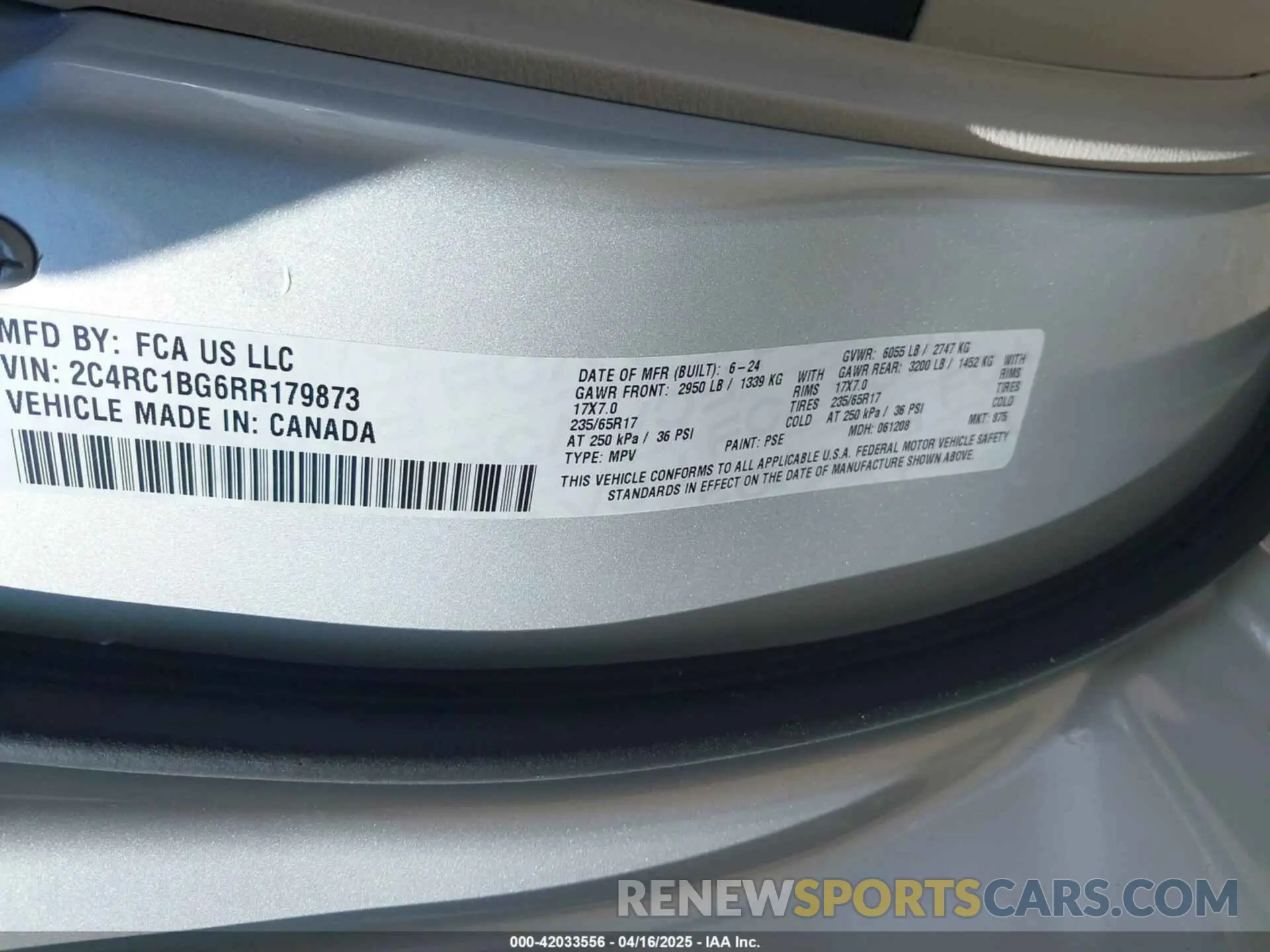 9 fotografías del automóvil dañado 2C4RC1BG6RR179873 CHRYSLER PACIFICA 2024