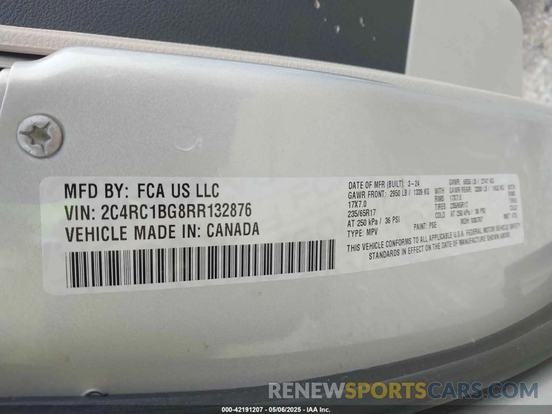 9 fotografías del automóvil dañado 2C4RC1BG8RR132876 CHRYSLER PACIFICA 2024