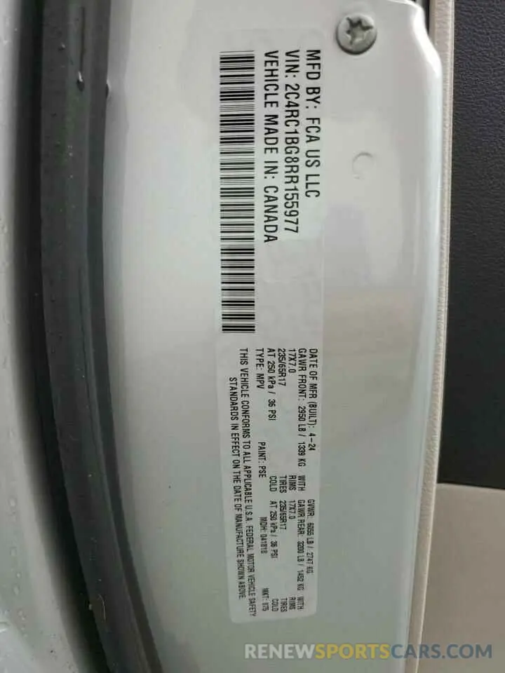 13 fotografías del automóvil dañado 2C4RC1BG8RR155977 CHRYSLER PACIFICA 2024