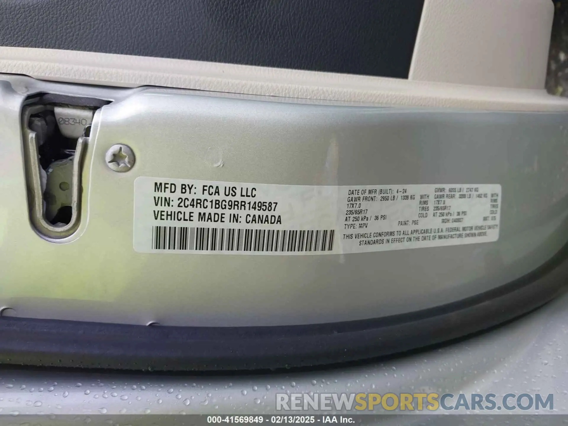 9 fotografías del automóvil dañado 2C4RC1BG9RR149587 CHRYSLER PACIFICA 2024