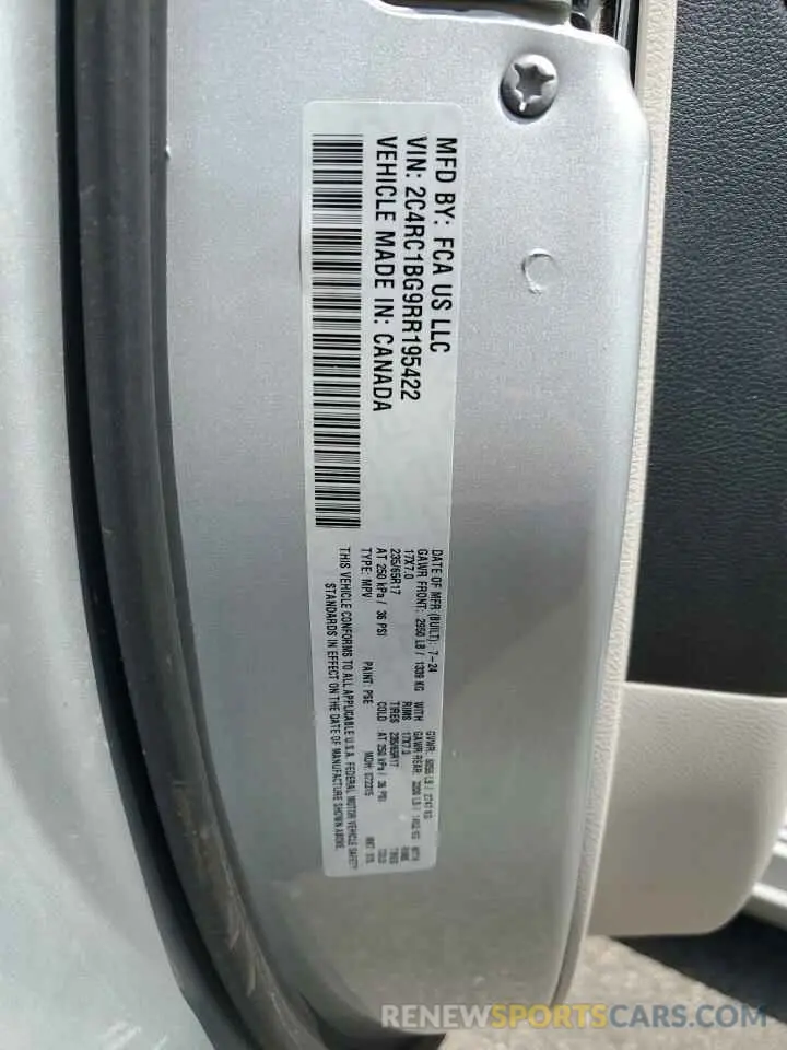 14 fotografías del automóvil dañado 2C4RC1BG9RR195422 CHRYSLER PACIFICA 2024