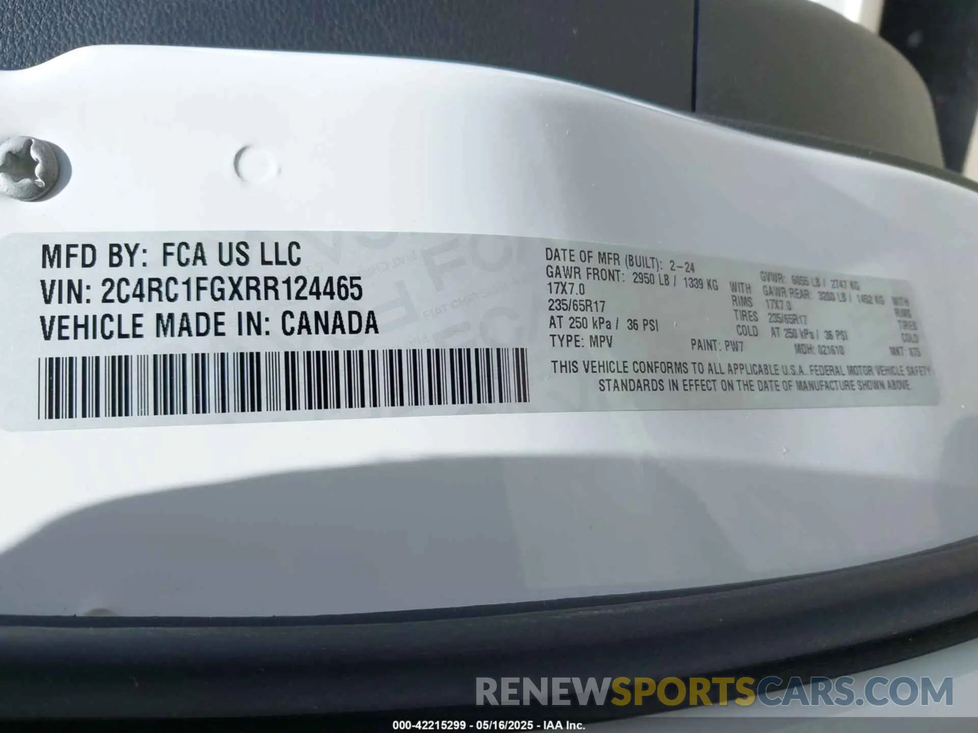 9 fotografías del automóvil dañado 2C4RC1FGXRR124465 CHRYSLER PACIFICA 2024