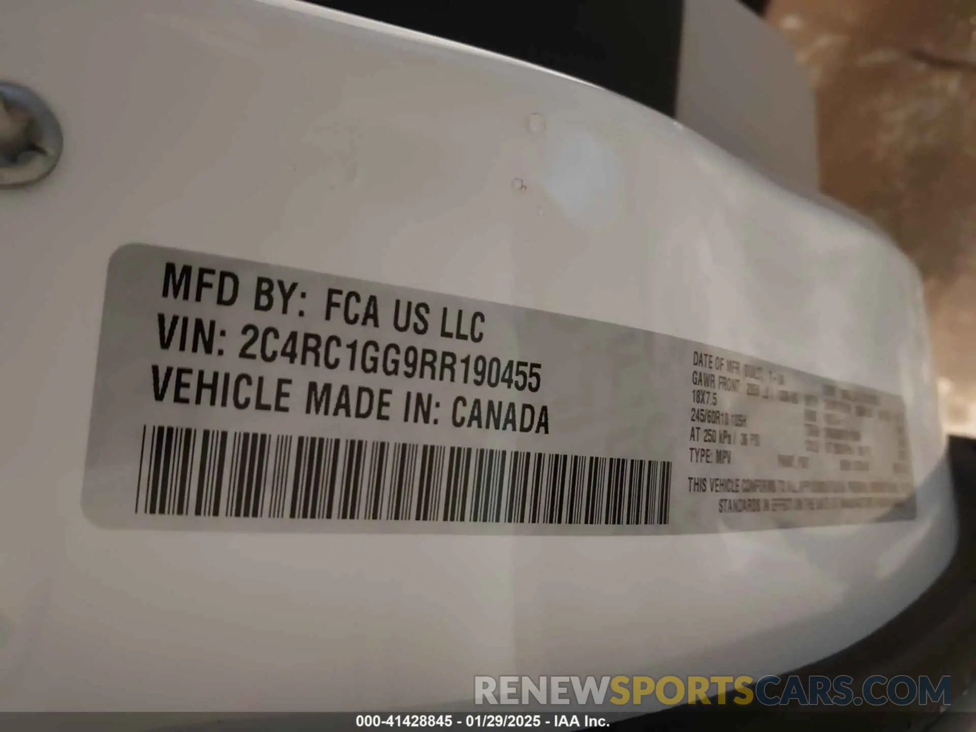 9 fotografías del automóvil dañado 2C4RC1GG9RR190455 CHRYSLER PACIFICA 2024