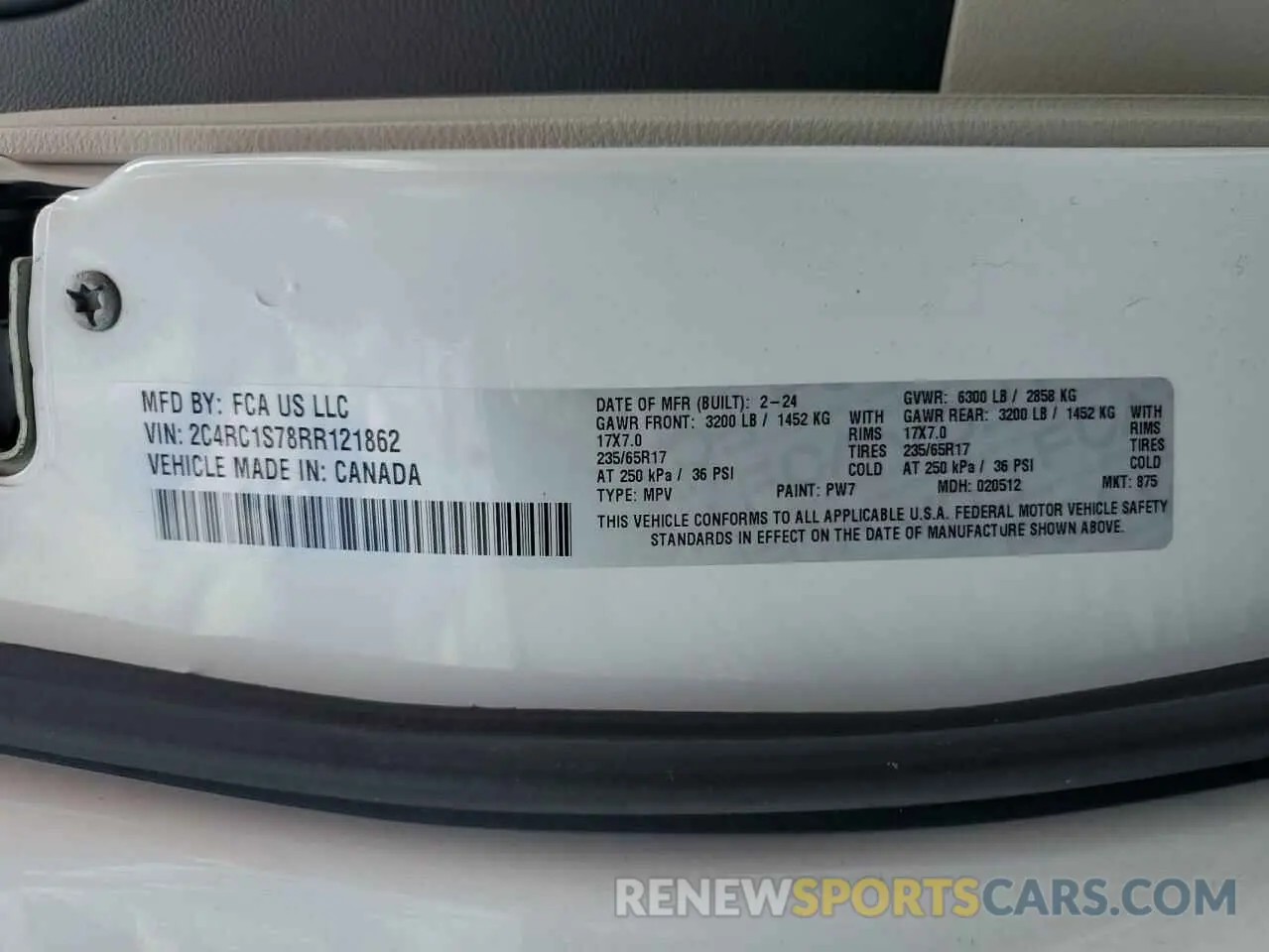 14 fotografías del automóvil dañado 2C4RC1S78RR121862 CHRYSLER PACIFICA 2024