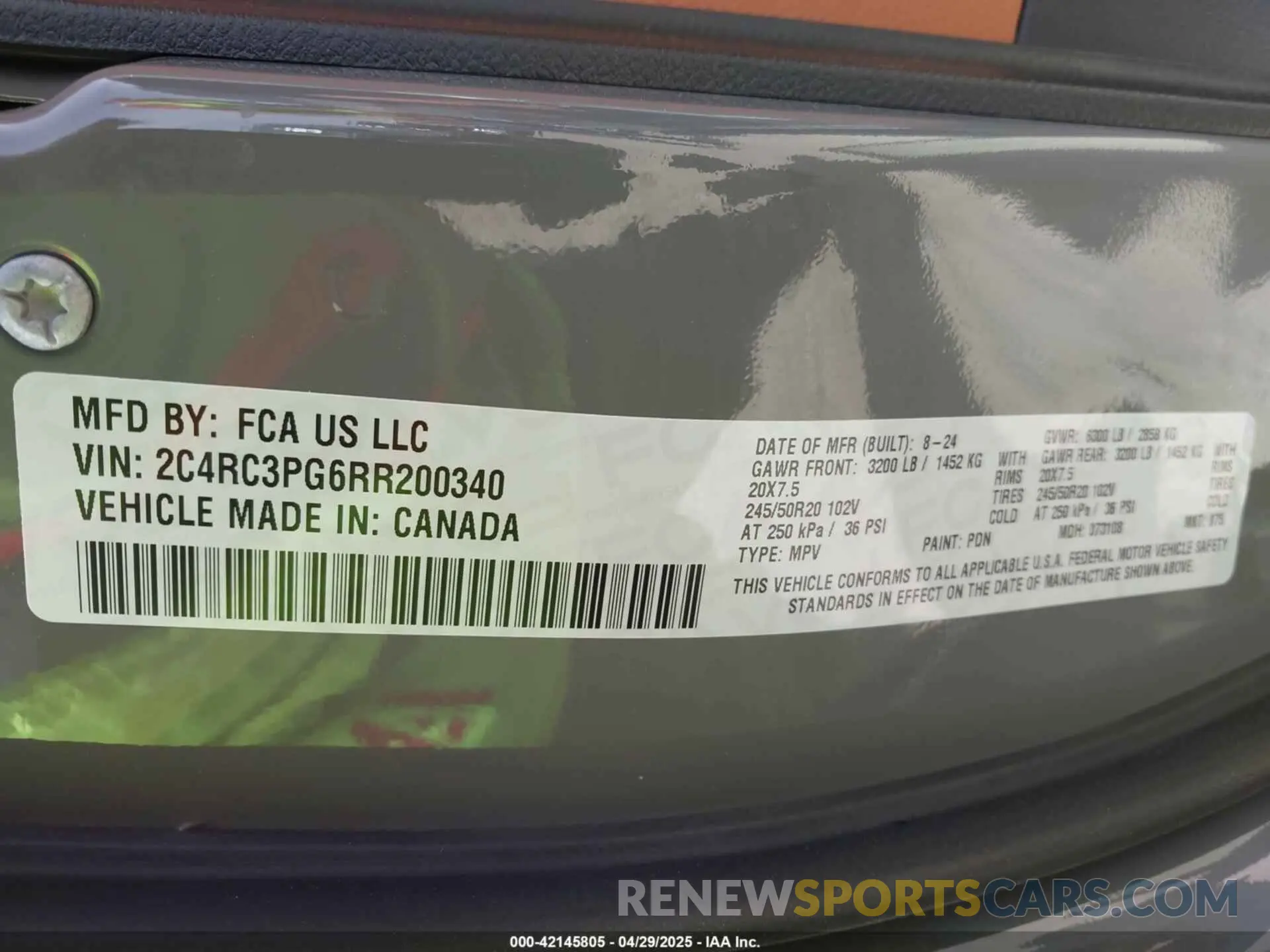 9 fotografías del automóvil dañado 2C4RC3PG6RR200340 CHRYSLER PACIFICA 2024
