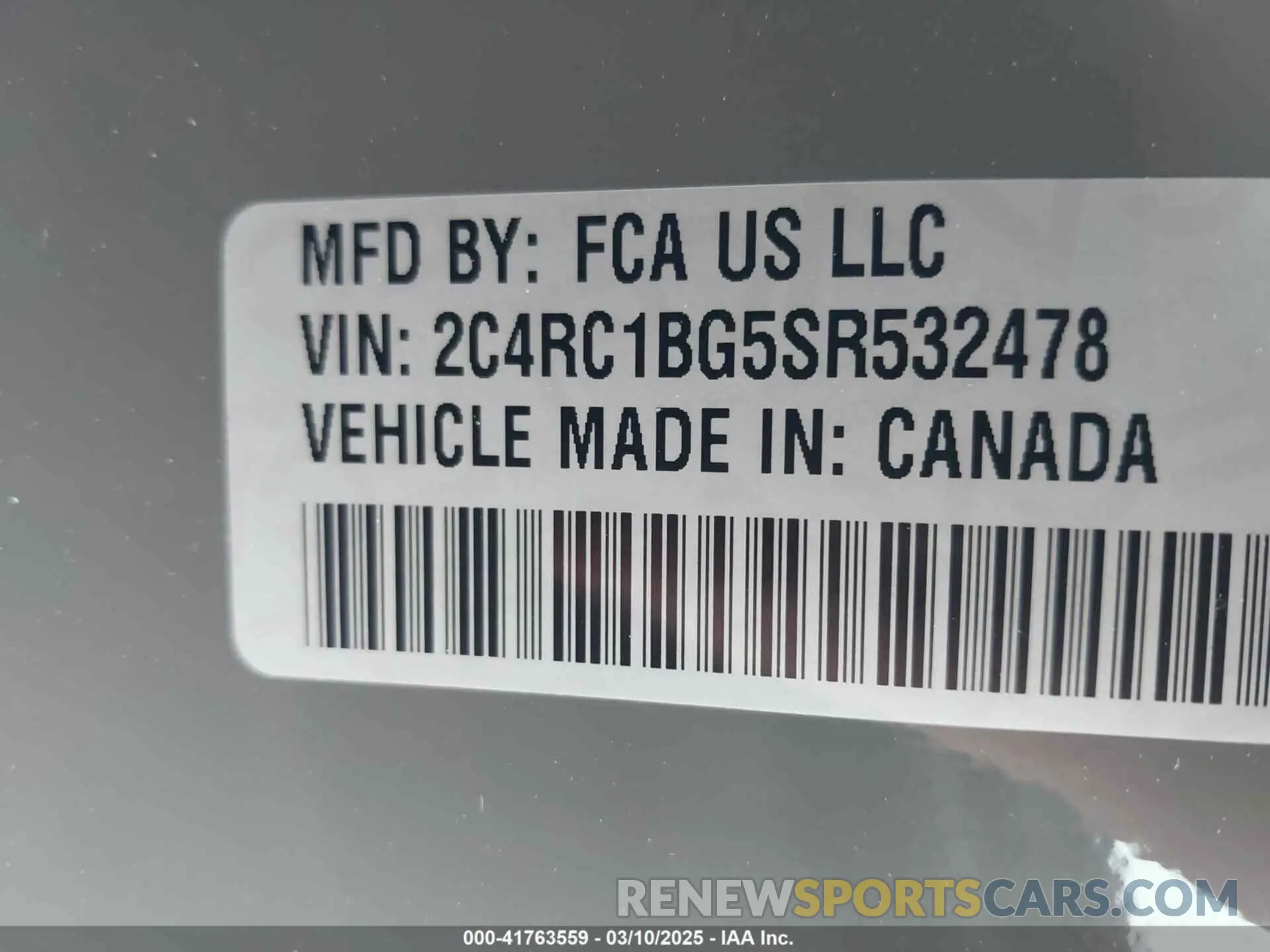 9 fotografías del automóvil dañado 2C4RC1BG5SR532478 CHRYSLER PACIFICA 2025