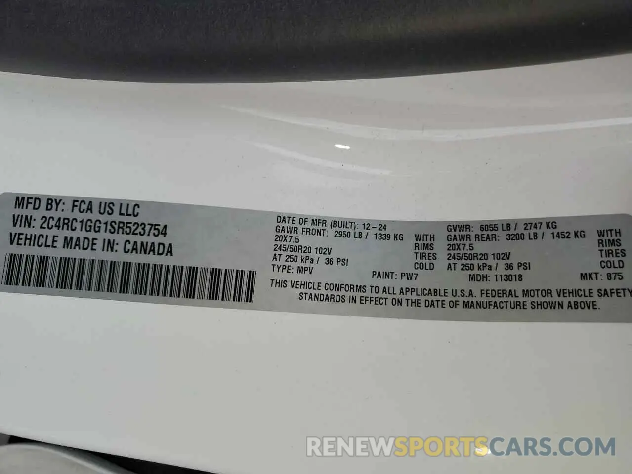 13 fotografías del automóvil dañado 2C4RC1GG1SR523754 CHRYSLER PACIFICA 2025