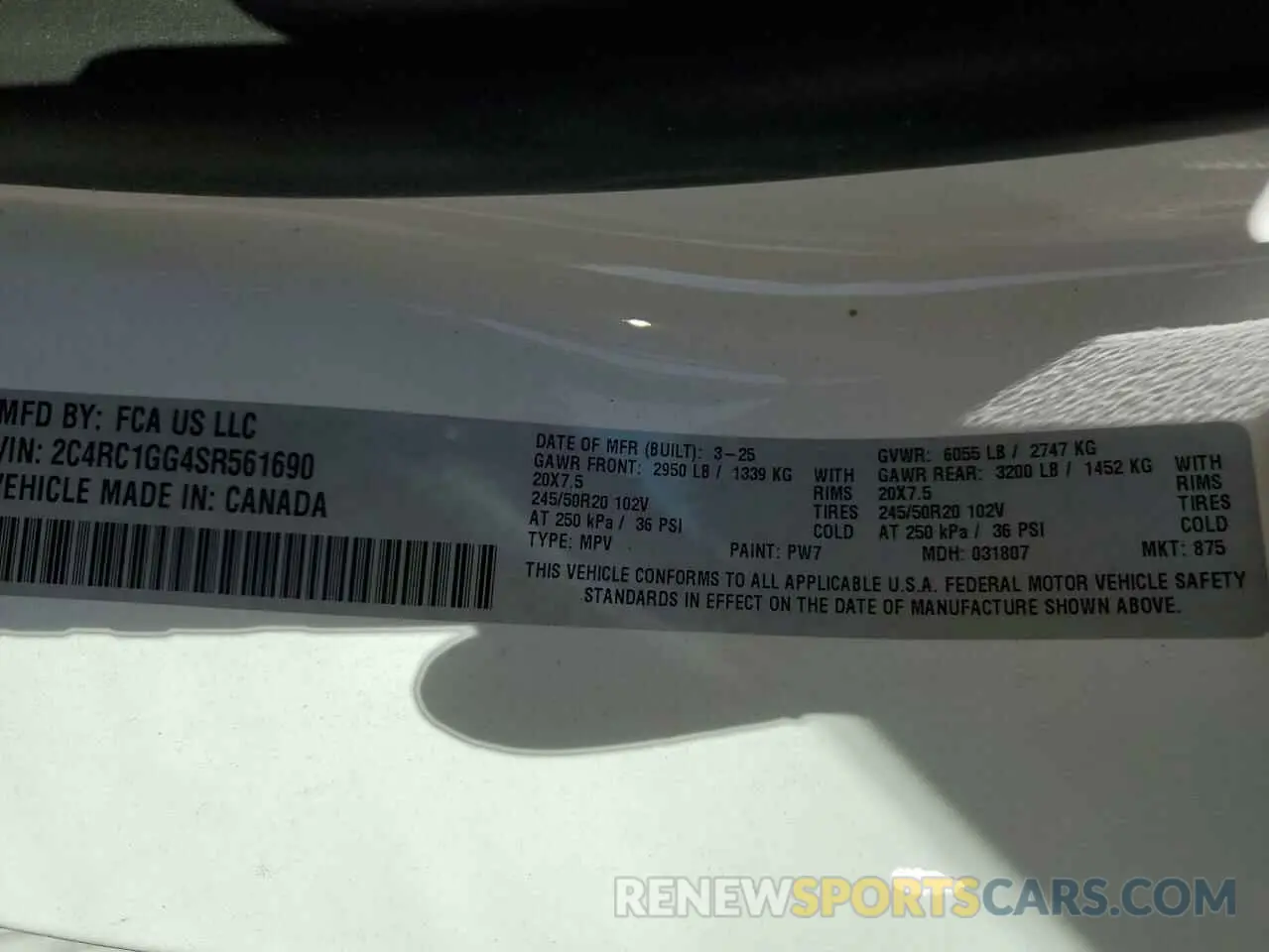13 fotografías del automóvil dañado 2C4RC1GG4SR561690 CHRYSLER PACIFICA 2025