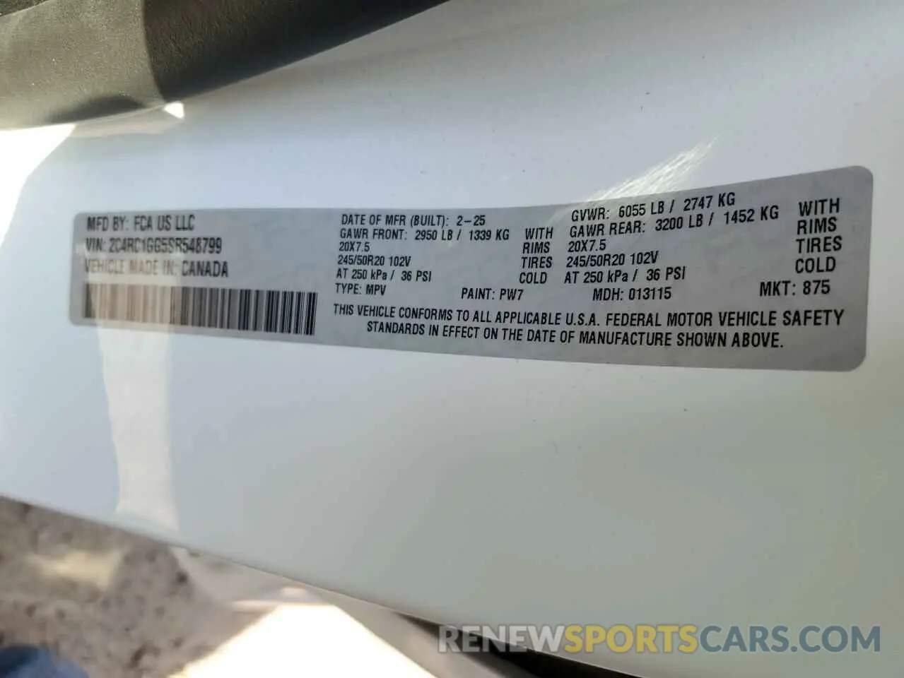 13 fotografías del automóvil dañado 2C4RC1GG5SR548799 CHRYSLER PACIFICA 2025