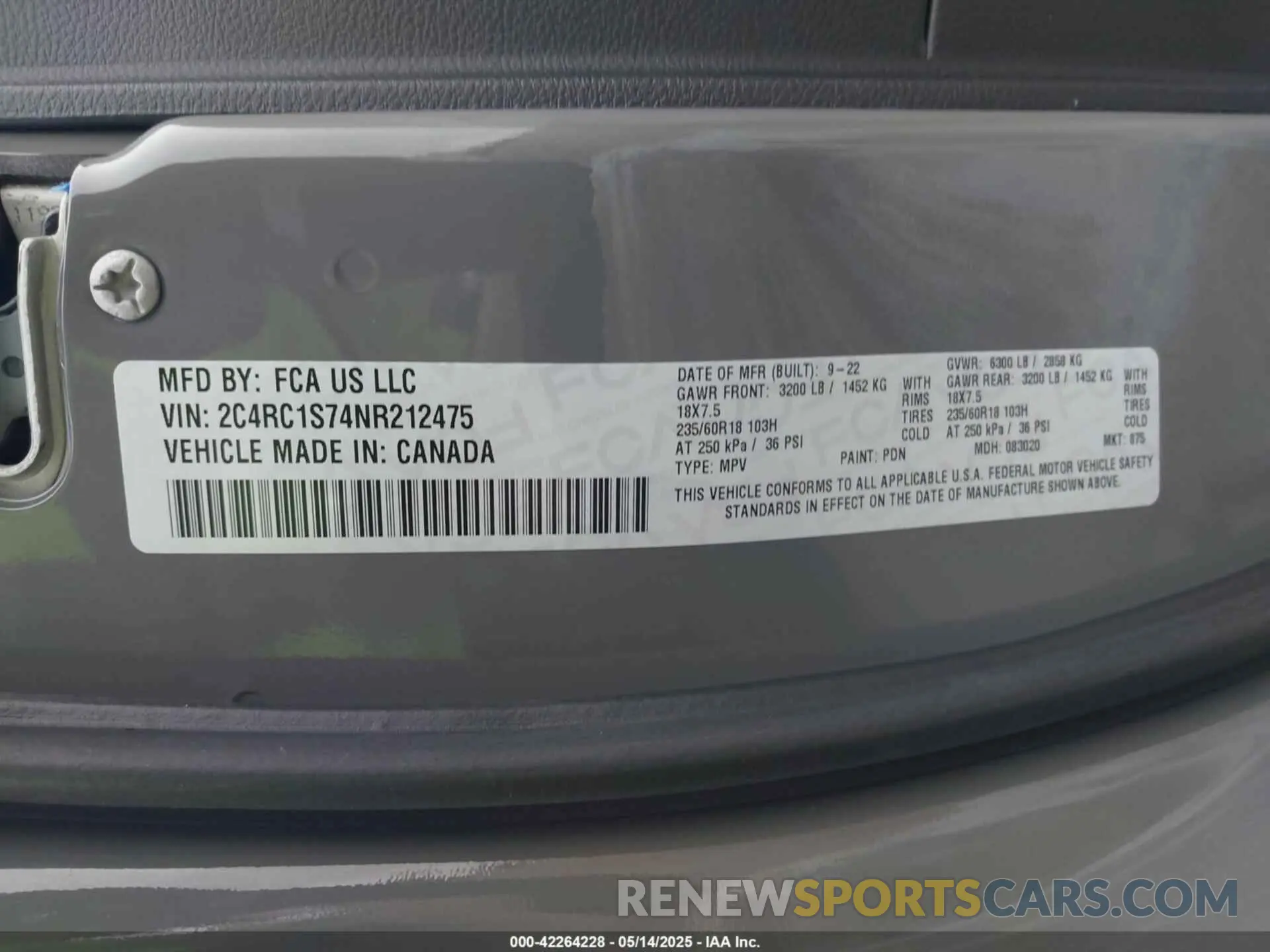 9 fotografías del automóvil dañado 2C4RC1S74NR212475 CHRYSLER PACIFICA HYBRID 2022