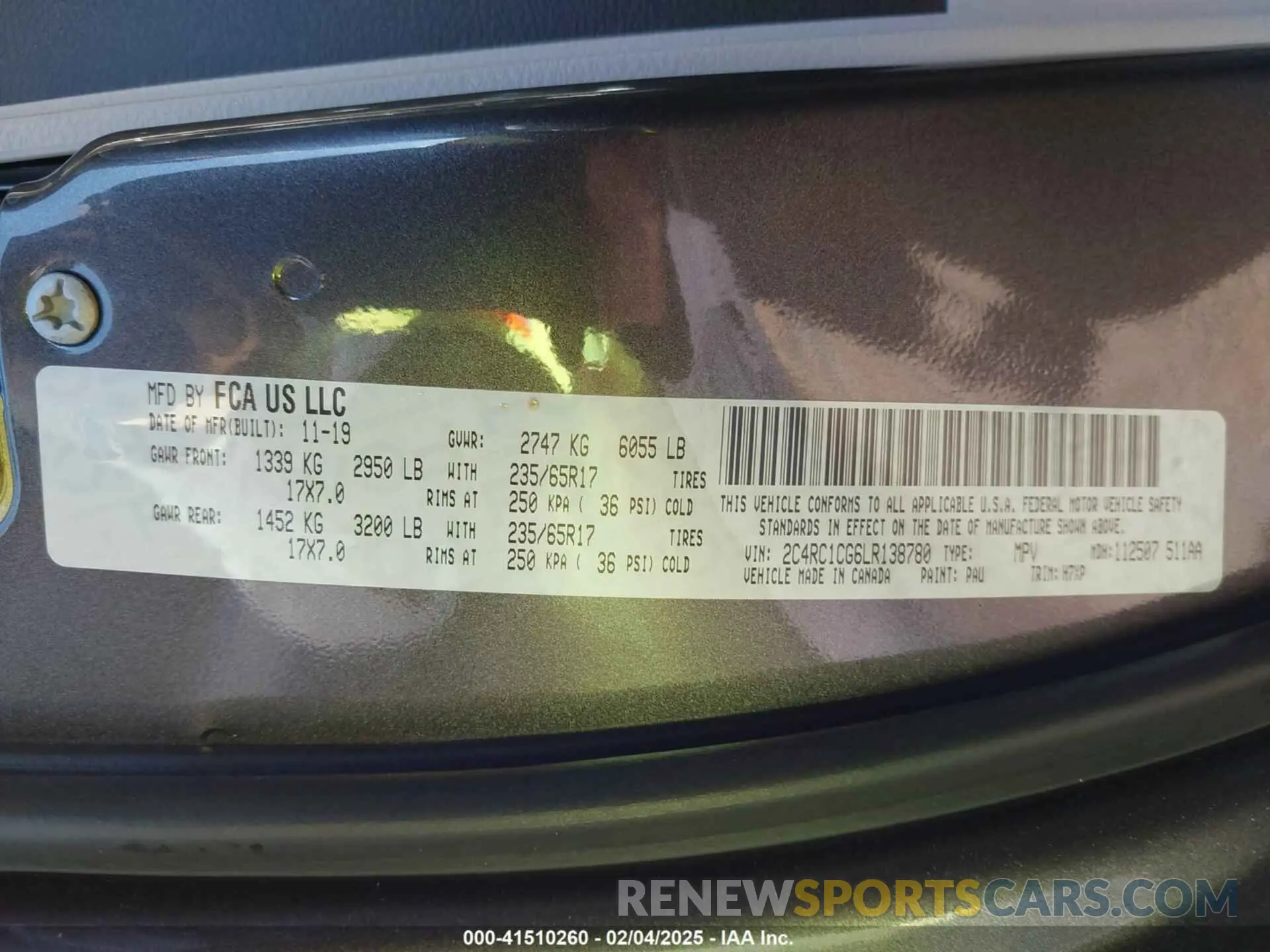 9 fotografías del automóvil dañado 2C4RC1CG6LR138780 CHRYSLER VOYAGER 2020