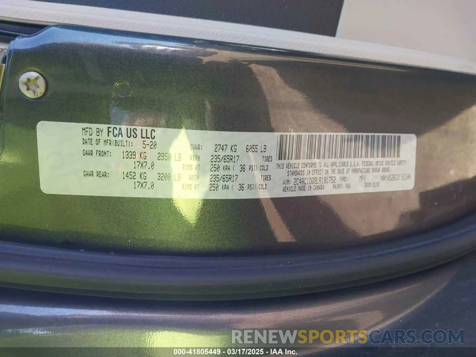 9 fotografías del automóvil dañado 2C4RC1DG9LR181752 CHRYSLER VOYAGER 2020