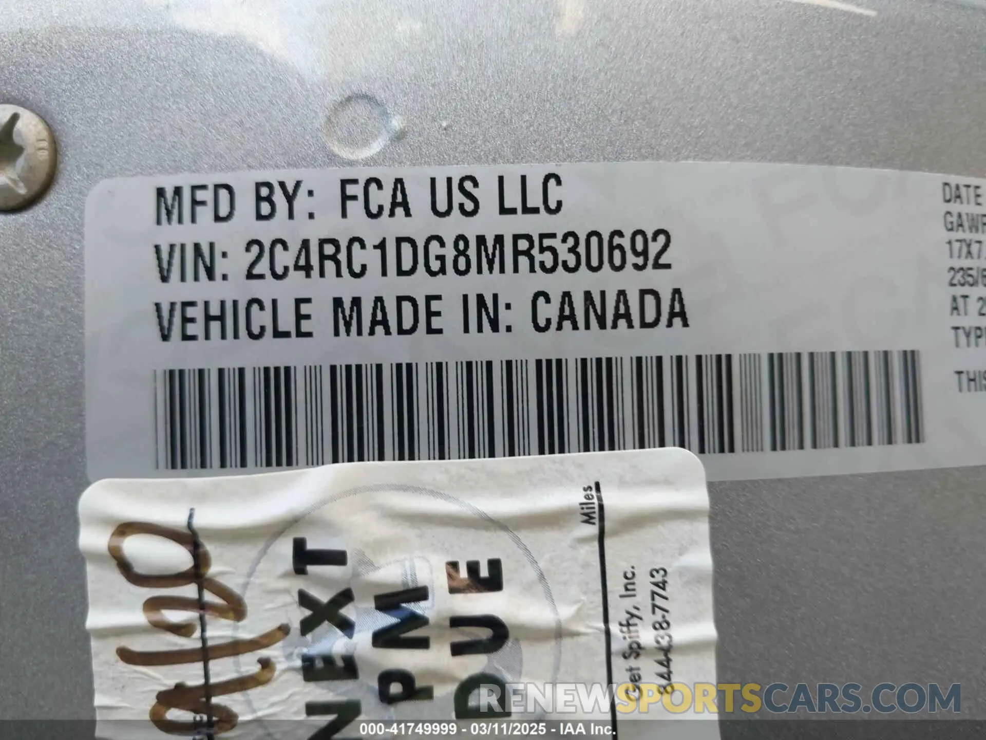 9 fotografías del automóvil dañado 2C4RC1DG8MR530692 CHRYSLER VOYAGER 2021