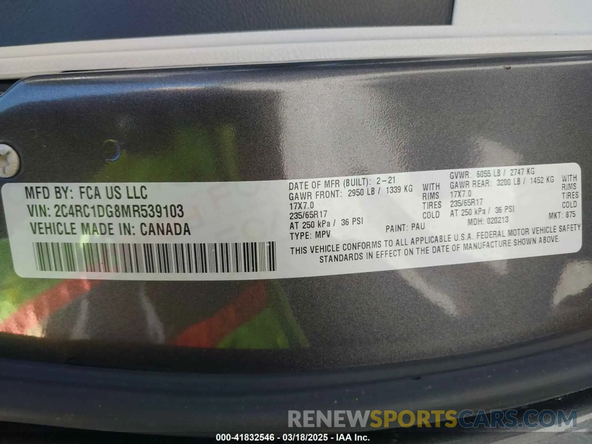 9 fotografías del automóvil dañado 2C4RC1DG8MR539103 CHRYSLER VOYAGER 2021