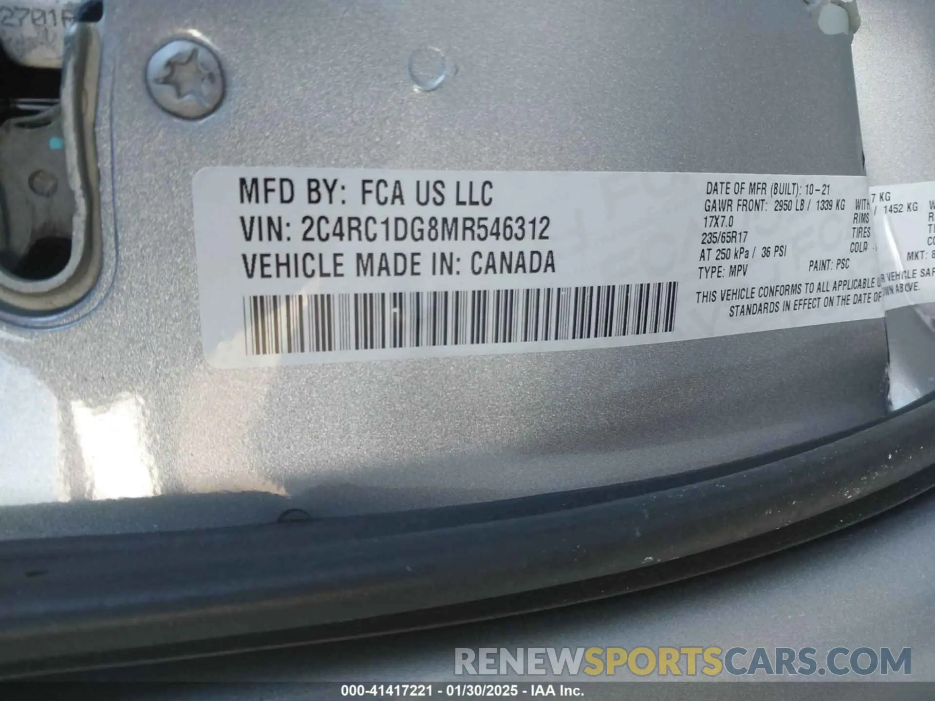 9 fotografías del automóvil dañado 2C4RC1DG8MR546312 CHRYSLER VOYAGER 2021