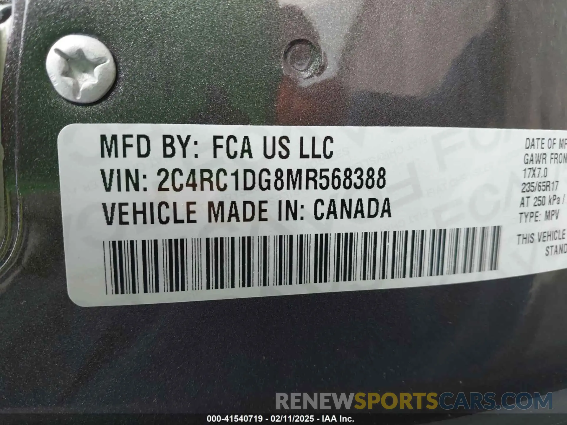 9 fotografías del automóvil dañado 2C4RC1DG8MR568388 CHRYSLER VOYAGER 2021