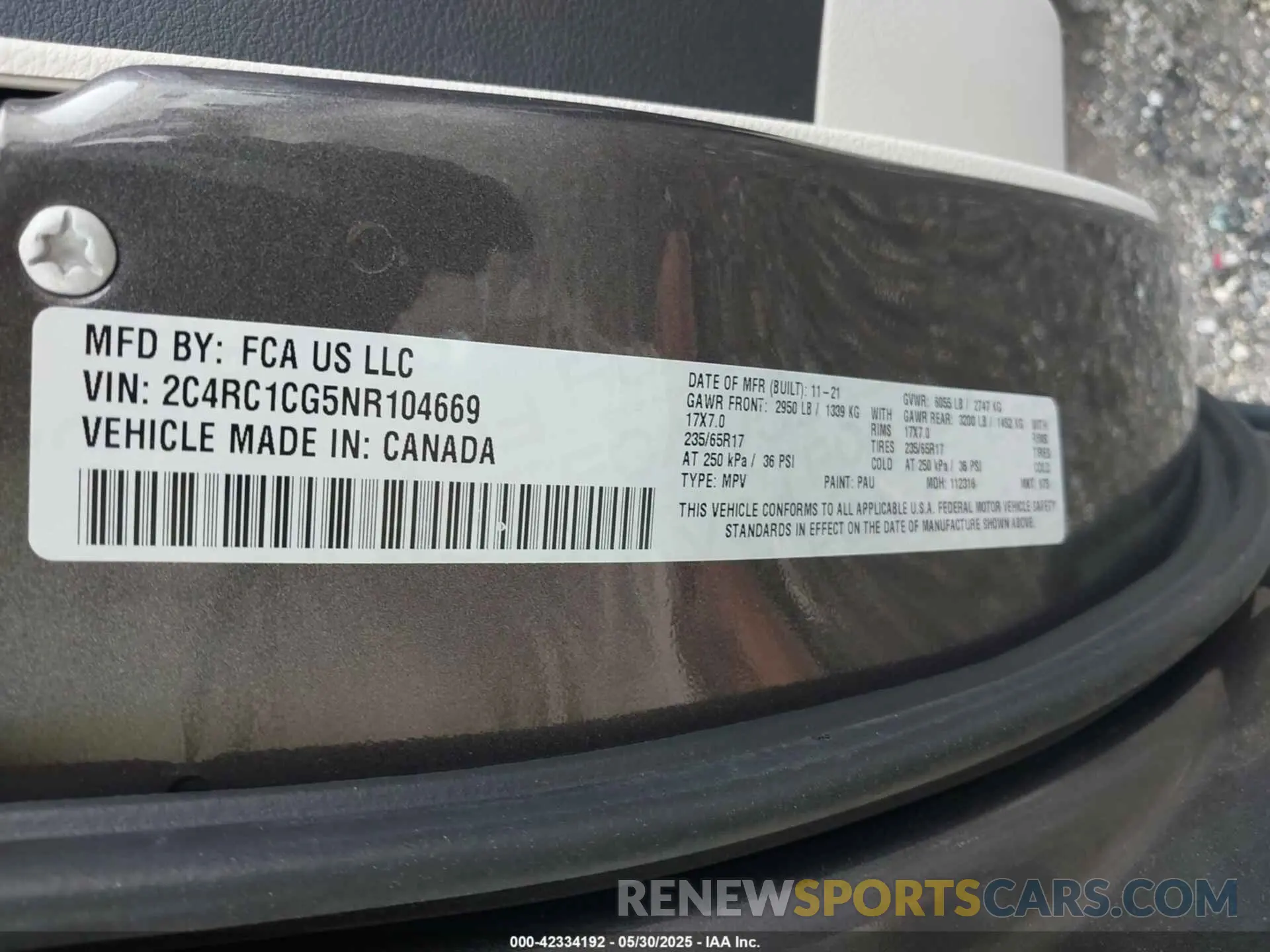 9 fotografías del automóvil dañado 2C4RC1CG5NR104669 CHRYSLER VOYAGER 2022