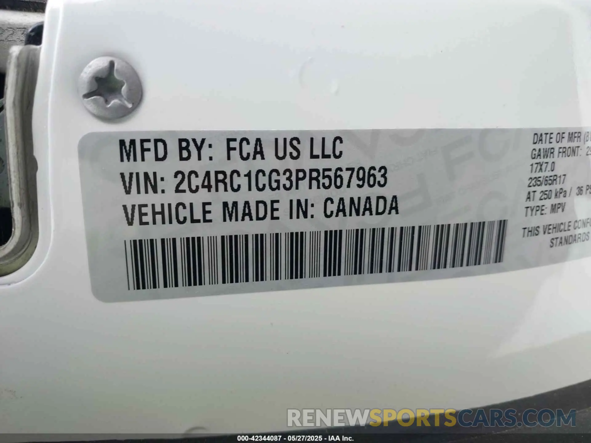 9 fotografías del automóvil dañado 2C4RC1CG3PR567963 CHRYSLER VOYAGER 2023