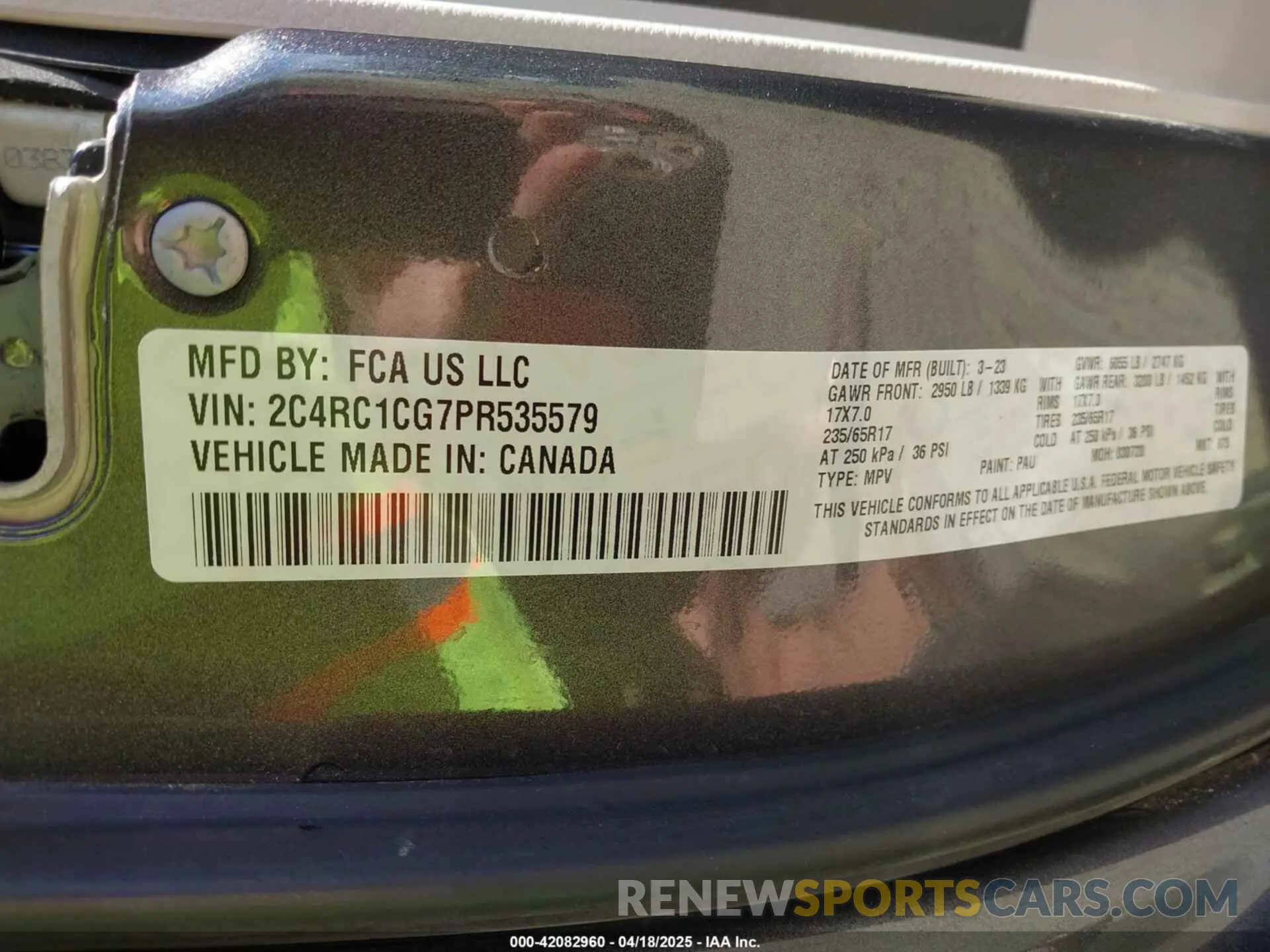 9 fotografías del automóvil dañado 2C4RC1CG7PR535579 CHRYSLER VOYAGER 2023