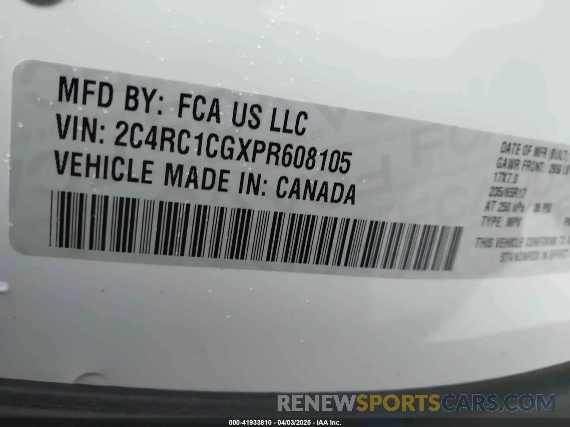 9 fotografías del automóvil dañado 2C4RC1CGXPR608105 CHRYSLER VOYAGER 2023