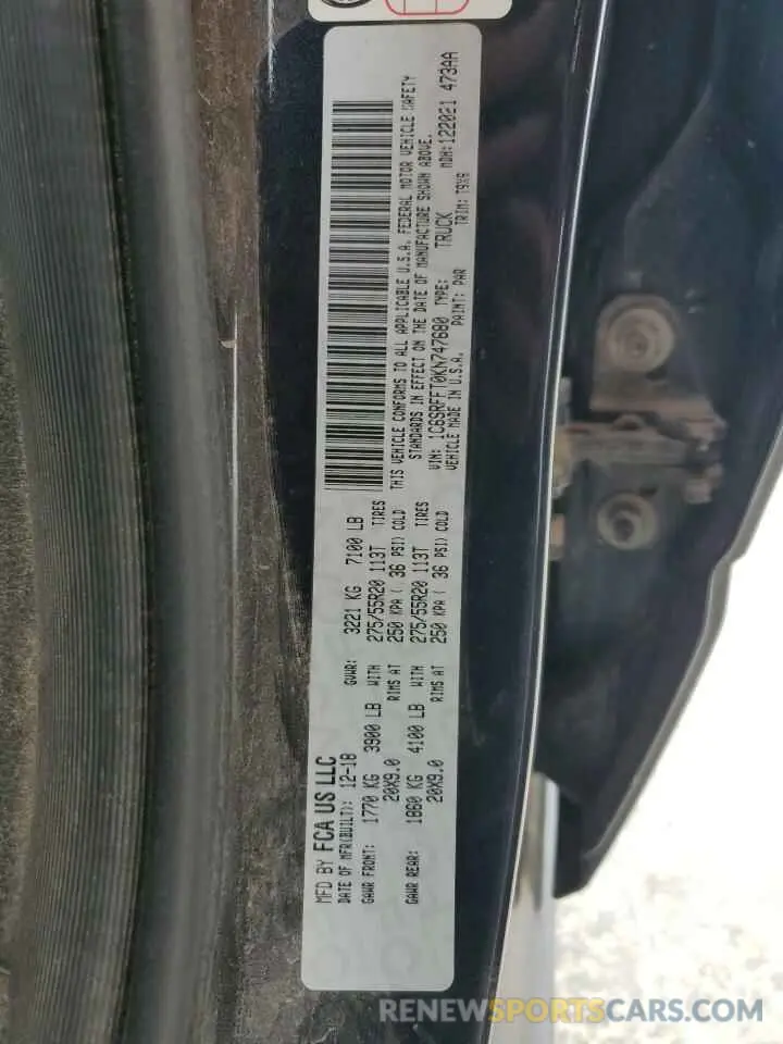12 fotografías del automóvil dañado 1C6SRFFT0KN747680 DODGE All Models 2019