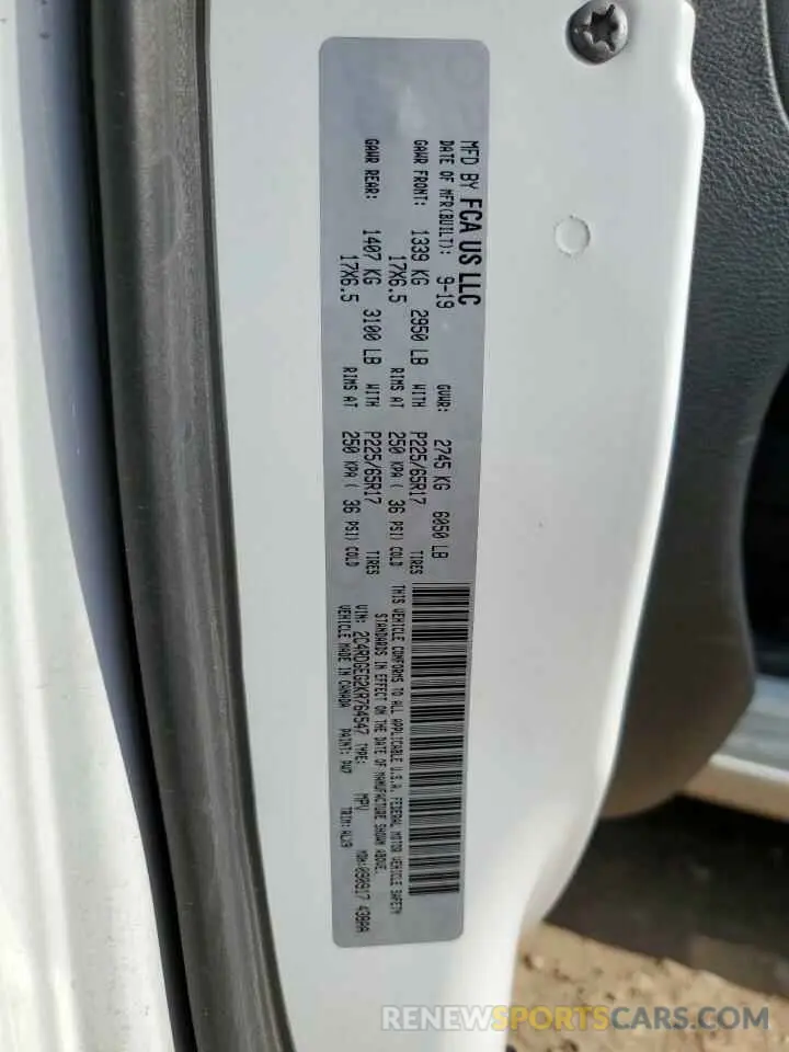 12 fotografías del automóvil dañado 2C4RDGEG2KR764547 DODGE CARAVAN 2019