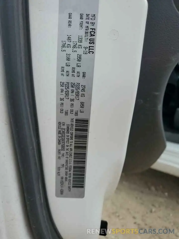12 fotografías del automóvil dañado 2C4RDGEG6KR768892 DODGE CARAVAN 2019