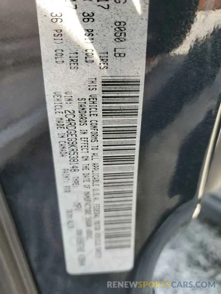 13 fotografías del automóvil dañado 2C4RDGEG9KR538148 DODGE CARAVAN 2019