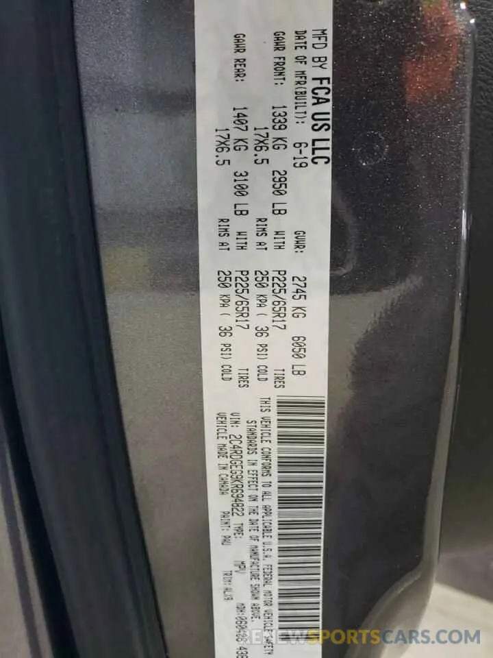 16 fotografías del automóvil dañado 2C4RDGEG9KR694822 DODGE CARAVAN 2019